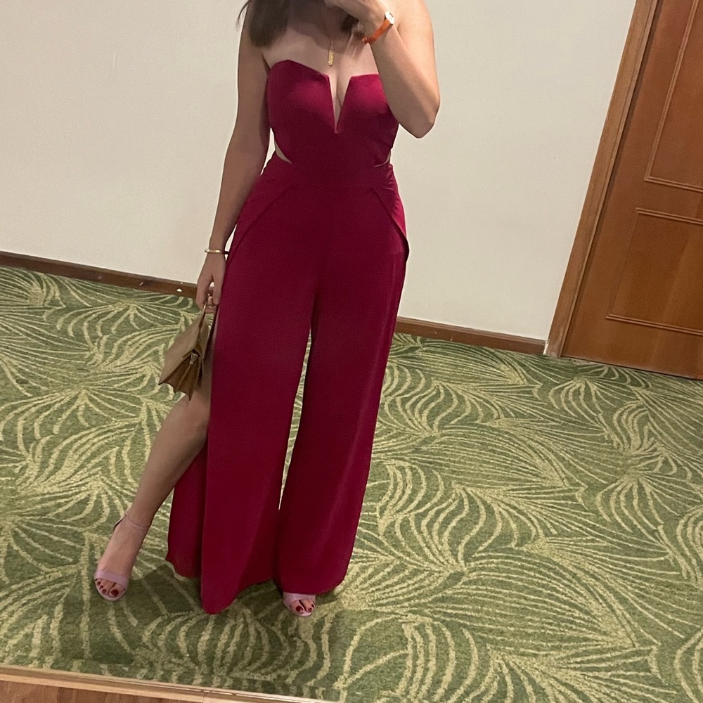 Lulu's Hot Pink strapless jumpsuit